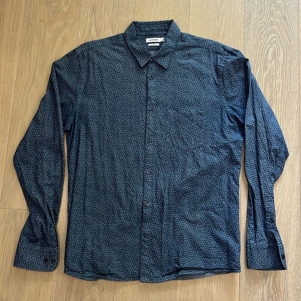 J. Lindeberg Dani CL S Printed Indigo Shirt // Large // Blue Print